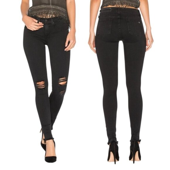 rag & bone Denim - Rag & Bone Black Skinny Pants with Holes Distressed Denim Leggings 29